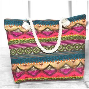 2 LEFT! Neon Aztec Vibrant Canvas Women’s Summer Beach Medium Size Tote Bag